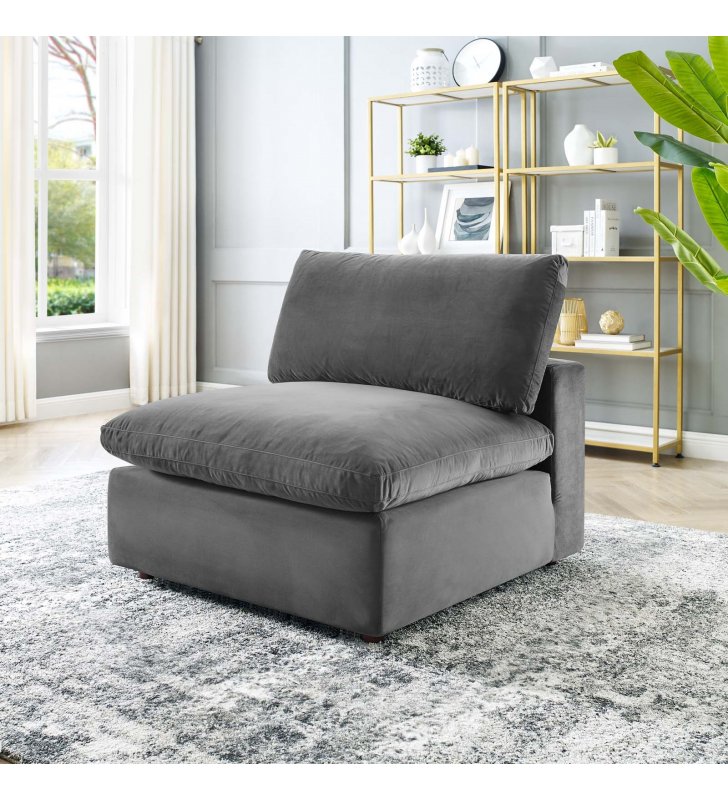 Commix Down Filled Overstuffed Performance Velvet Armless Chair in Gray - Lexmod