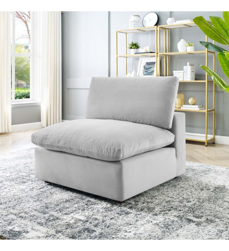 Commix Down Filled Overstuffed Performance Velvet Armless Chair in Light Gray - Lexmod