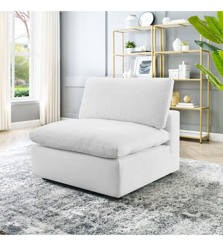 Commix Down Filled Overstuffed Performance Velvet Armless Chair in White - Lexmod