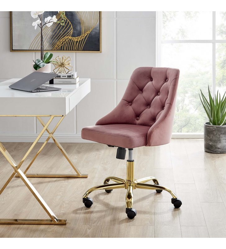 Distinct Tufted Swivel Performance Velvet Office Chair in Gold Dusty Rose - Lexmod