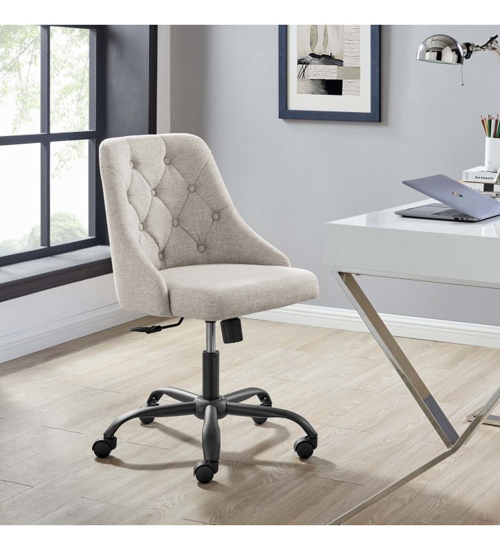 Distinct Tufted Swivel Upholstered Office Chair in Black Beige - Lexmod