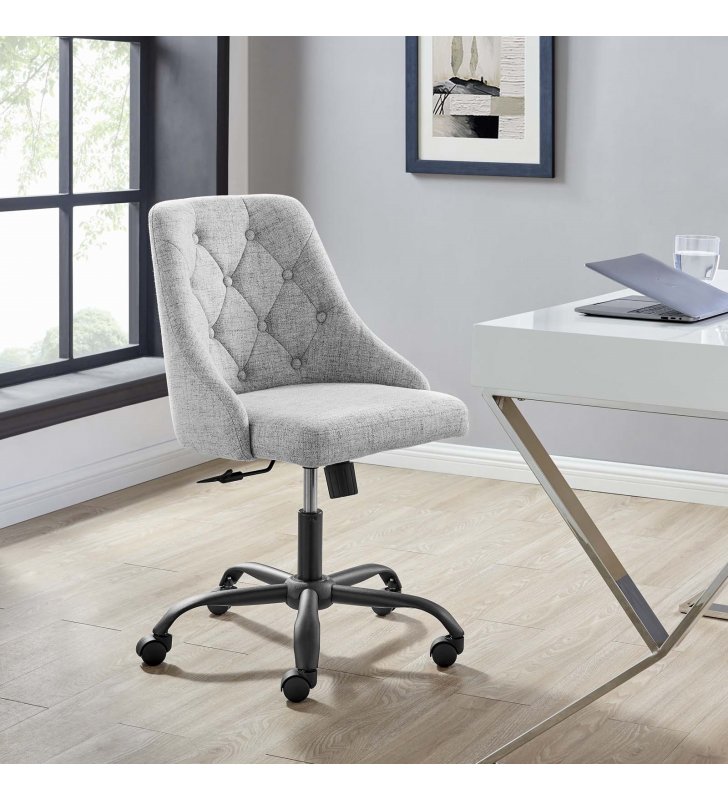 Distinct Tufted Swivel Upholstered Office Chair in Black Light Gray - Lexmod