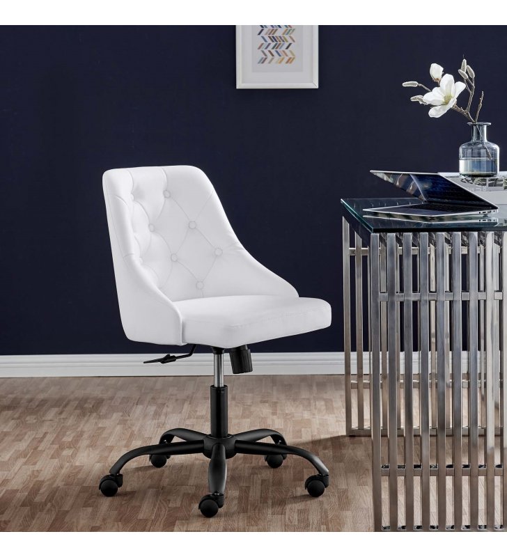 Distinct Tufted Swivel Vegan Leather Office Chair in Black White - Lexmod