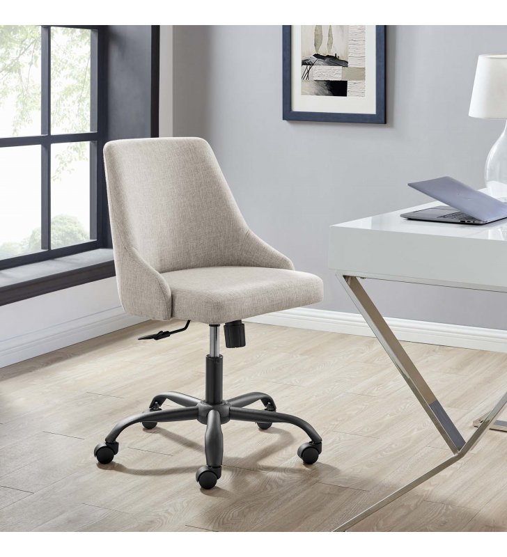 Designate Swivel Upholstered Office Chair in Black Beige - Lexmod