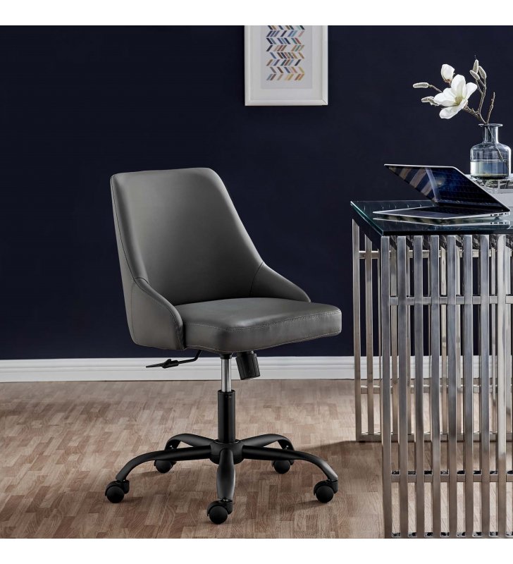 Designate Swivel Vegan Leather Office Chair in Black Gray - Lexmod