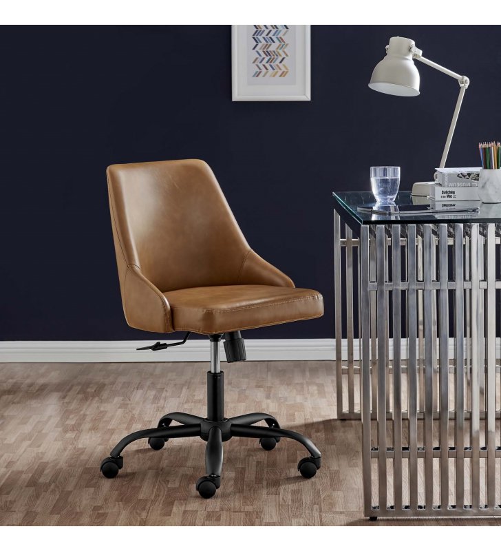 Designate Swivel Vegan Leather Office Chair in Black Tan - Lexmod