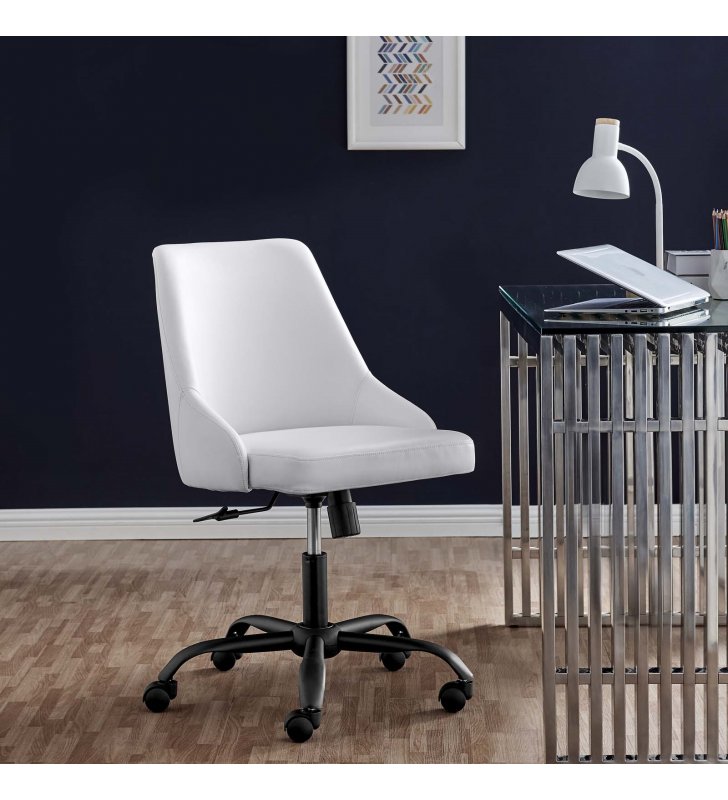 Designate Swivel Vegan Leather Office Chair in Black White - Lexmod