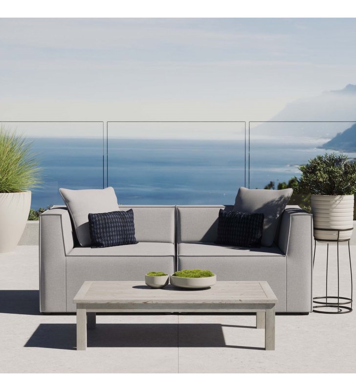 Saybrook Outdoor Patio Upholstered 2-Piece Sectional Sofa Loveseat in Gray - Lexmod