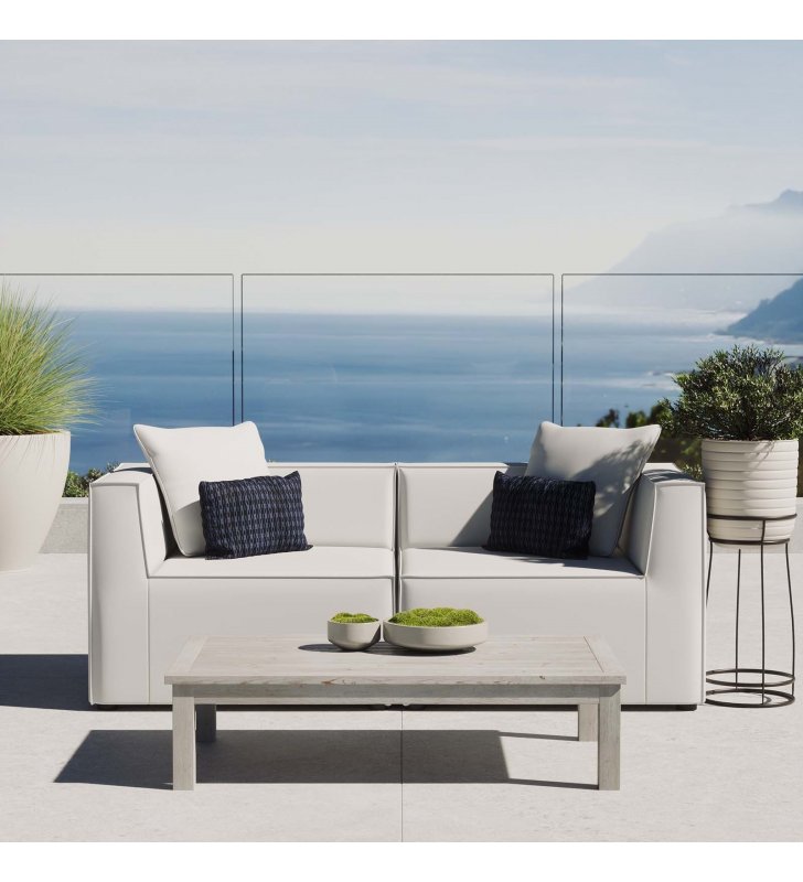 Saybrook Outdoor Patio Upholstered 2-Piece Sectional Sofa Loveseat in White - Lexmod