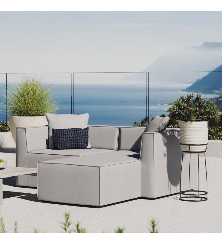Saybrook Outdoor Patio Upholstered Loveseat and Ottoman Set in Gray - Lexmod