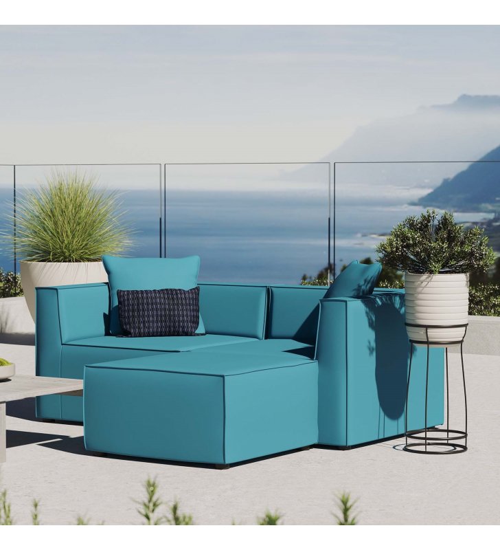 Saybrook Outdoor Patio Upholstered Loveseat and Ottoman Set in Turquoise - Lexmod