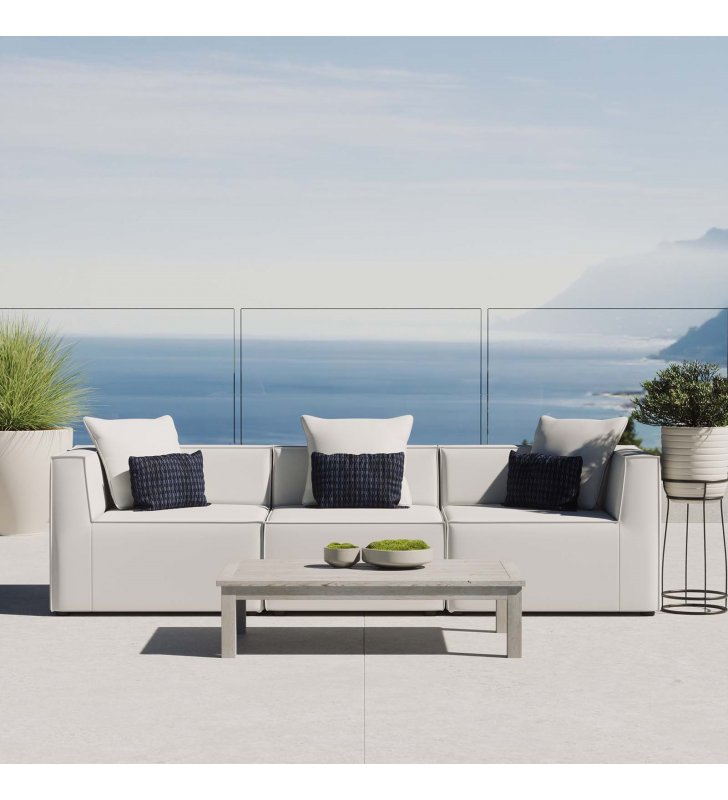 Saybrook Outdoor Patio Upholstered 3-Piece Sectional Sofa in White - Lexmod