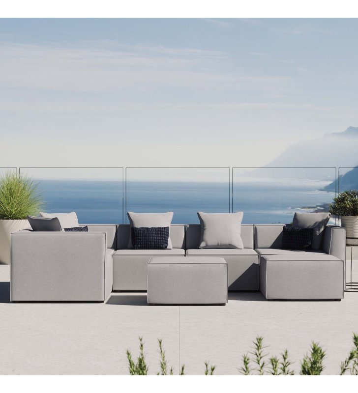 Saybrook Outdoor Patio Upholstered 7-Piece Sectional Sofa in Gray - Lexmod