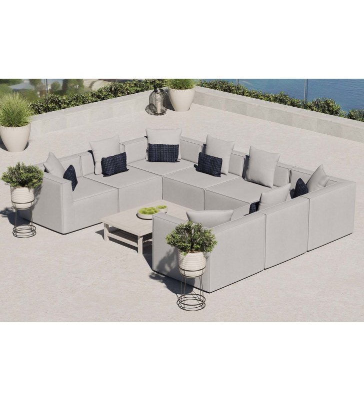 Saybrook Outdoor Patio Upholstered 8-Piece Sectional Sofa in Gray - Lexmod