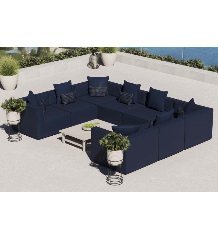 Saybrook Outdoor Patio Upholstered 8-Piece Sectional Sofa in Navy - Lexmod