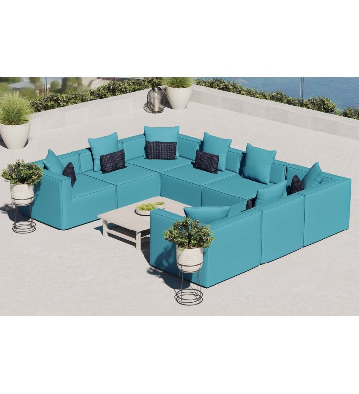 Saybrook Outdoor Patio Upholstered 8-Piece Sectional Sofa in Turquoise - Lexmod