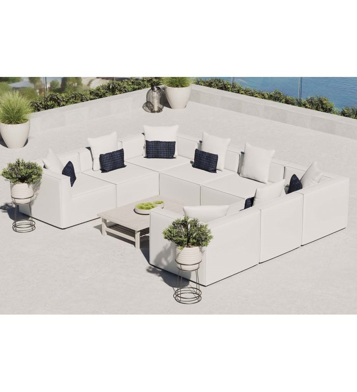 Saybrook Outdoor Patio Upholstered 8-Piece Sectional Sofa in White - Lexmod