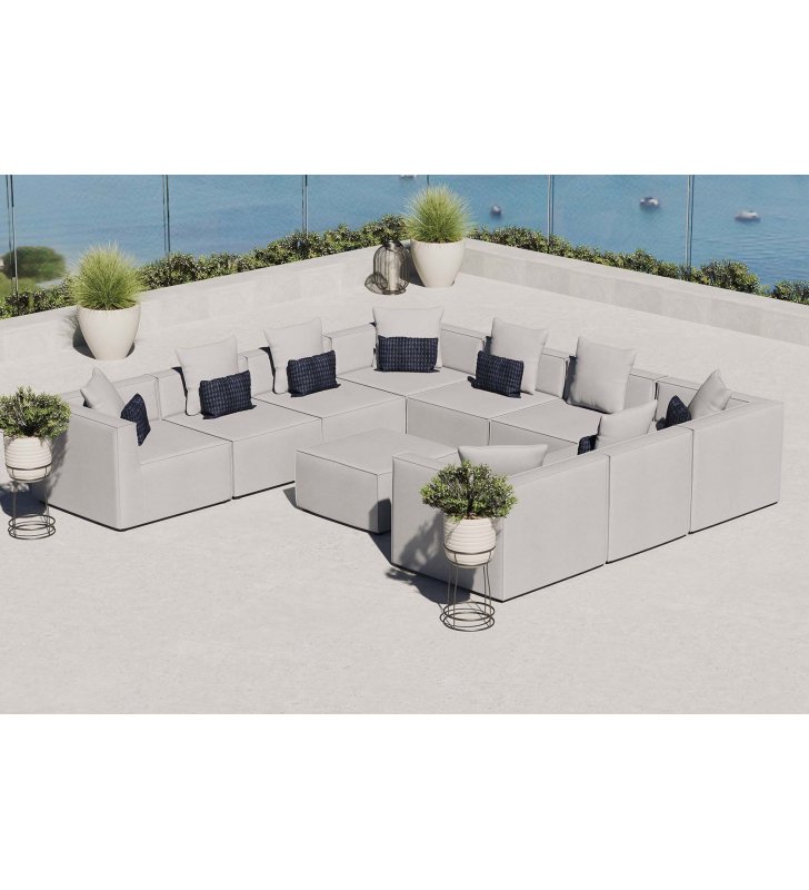 Saybrook Outdoor Patio Upholstered 10-Piece Sectional Sofa in Gray - Lexmod
