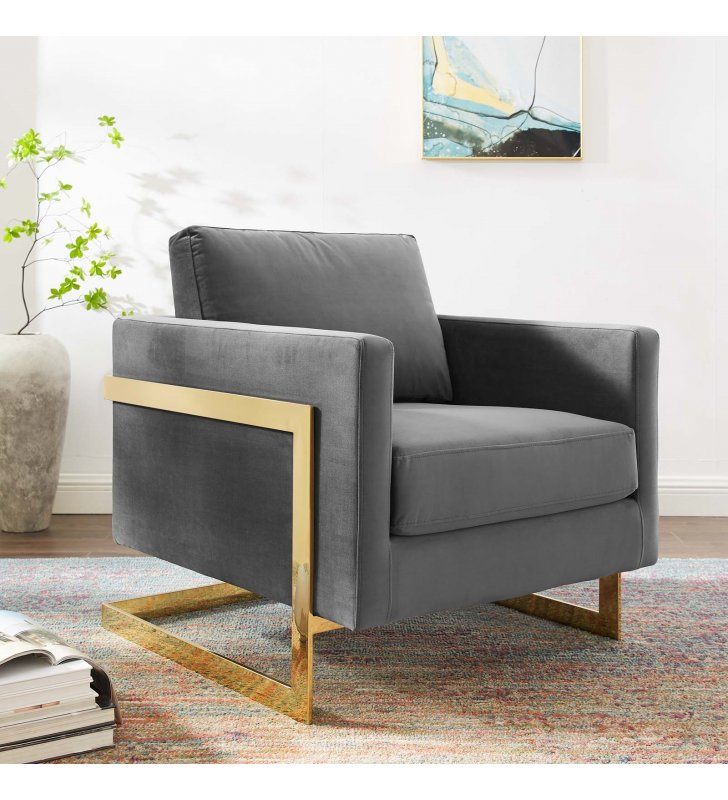 Posse Performance Velvet Accent Chair in Gold Gray - Lexmod