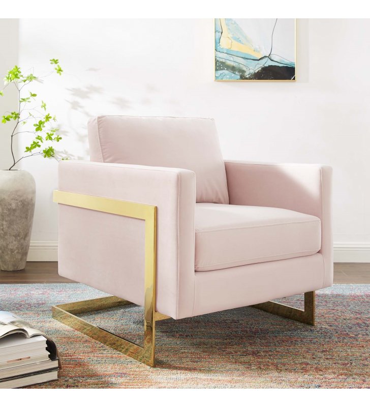 Posse Performance Velvet Accent Chair in Gold Pink - Lexmod