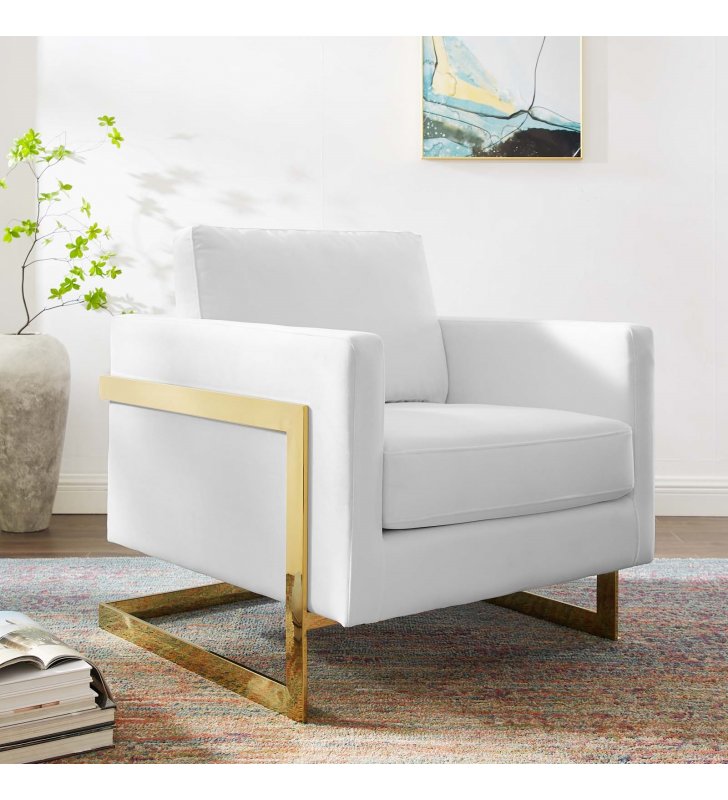 Posse Performance Velvet Accent Chair in Gold White - Lexmod