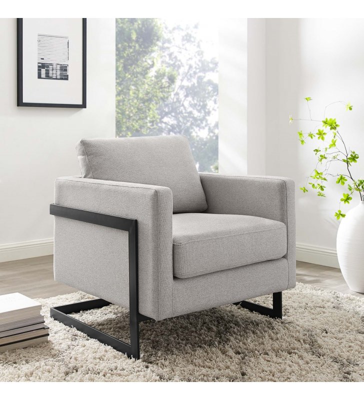 Posse Upholstered Fabric Accent Chair in Black Camel - Lexmod