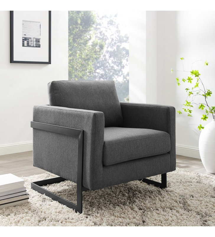 Posse Upholstered Fabric Accent Chair in Black Charcoal - Lexmod