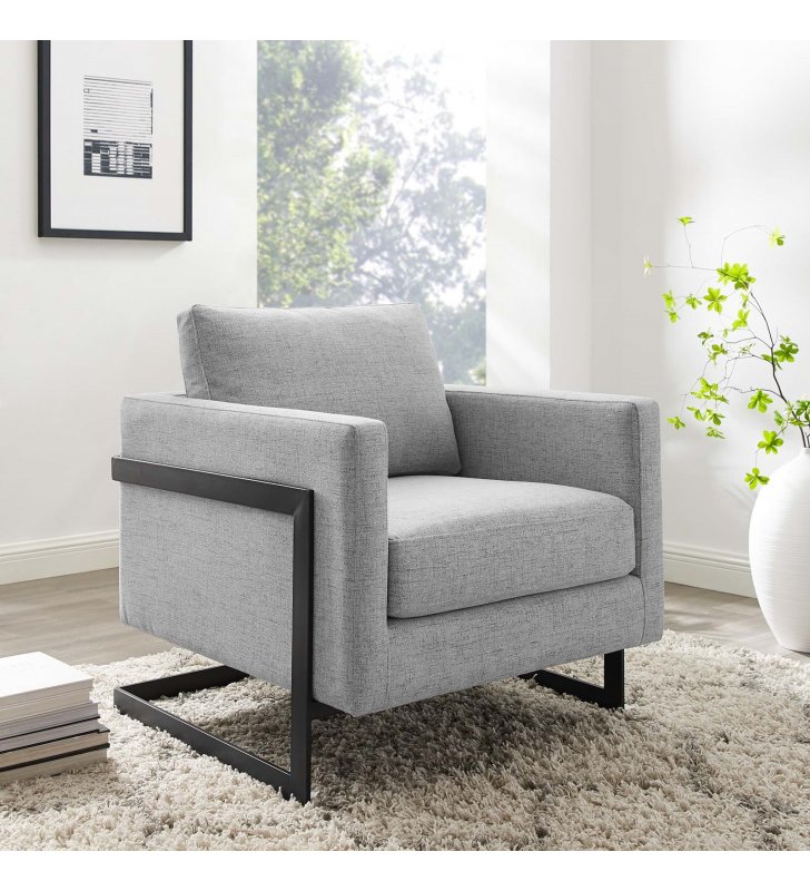 Posse Upholstered Fabric Accent Chair in Black Light Gray - Lexmod