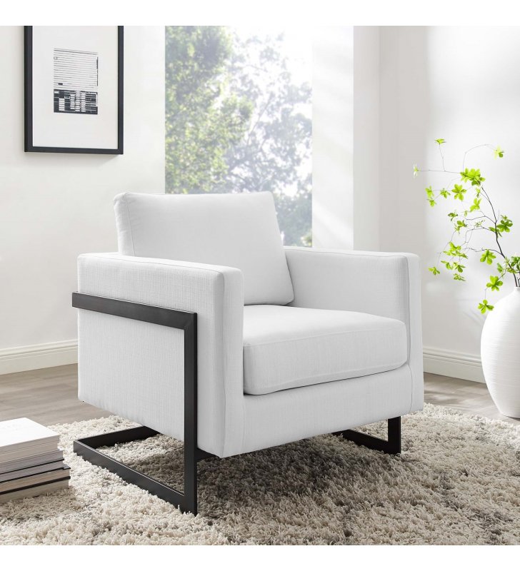 Posse Upholstered Fabric Accent Chair in Black White - Lexmod