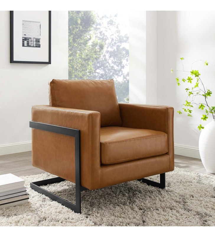 Posse Vegan Leather Accent Chair in Black Tan - Lexmod