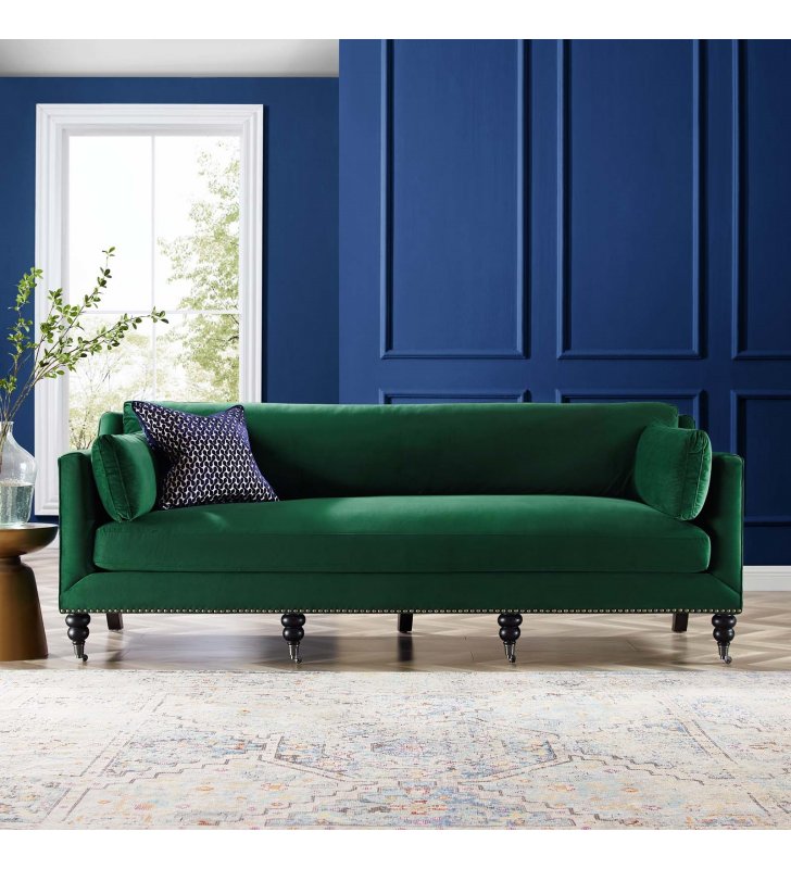 Windsor Performance Velvet Sofa in Green - Lexmod