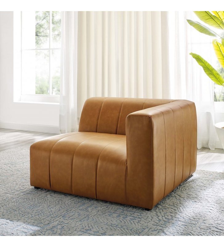 Bartlett Vegan Leather Right-Arm Chair in Tan - Lexmod