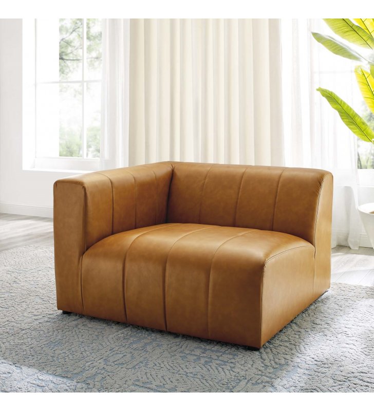Bartlett Vegan Leather Left-Arm Chair in Tan - Lexmod