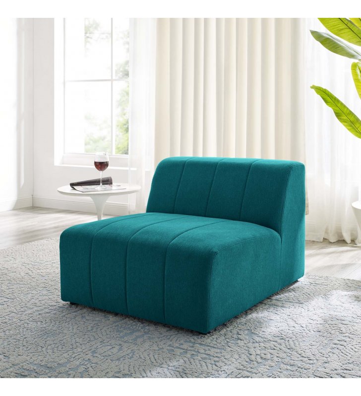 Bartlett Upholstered Fabric Armless Chair in Teal - Lexmod