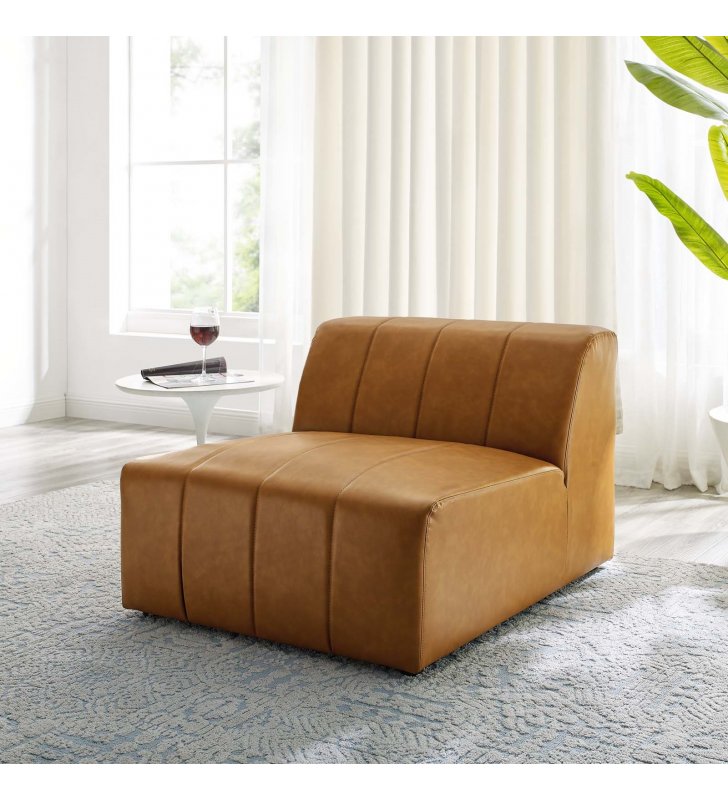 Bartlett Vegan Leather Armless Chair in Tan - Lexmod