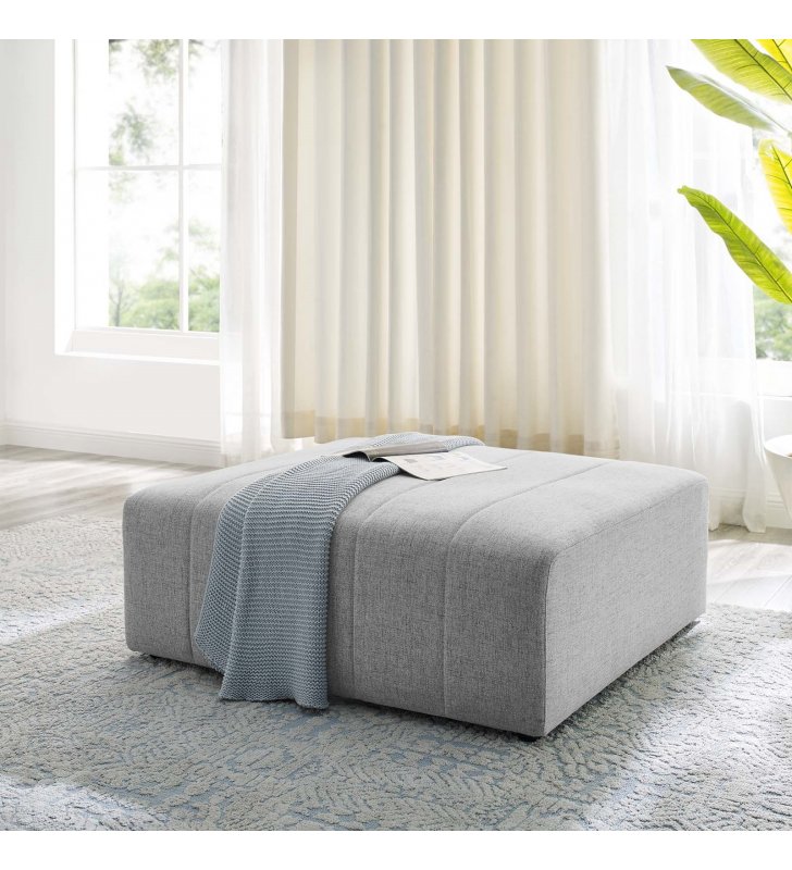 Bartlett Upholstered Fabric Ottoman in Light Gray - Lexmod