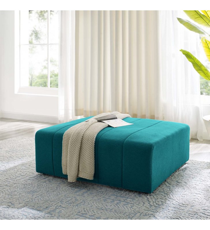 Bartlett Upholstered Fabric Ottoman in Teal - Lexmod