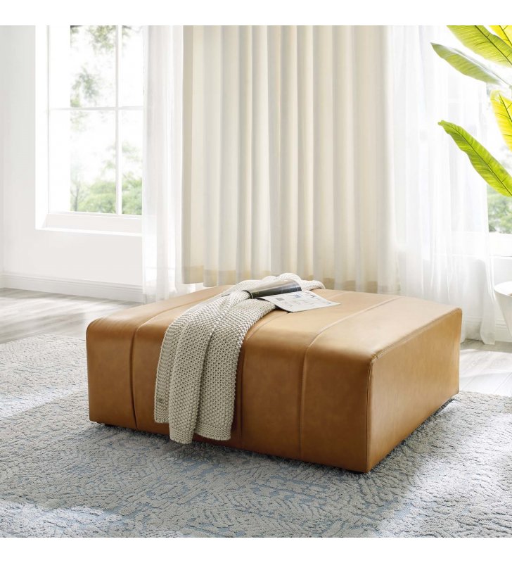 Bartlett Vegan Leather Ottoman in Tan - Lexmod
