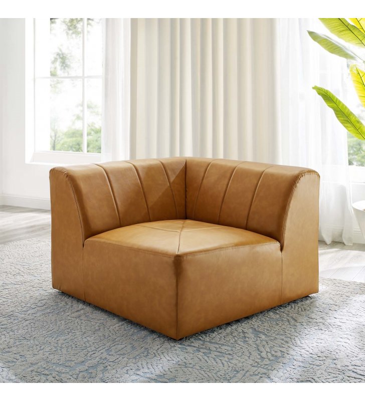 Bartlett Vegan Leather Corner Chair in Tan - Lexmod