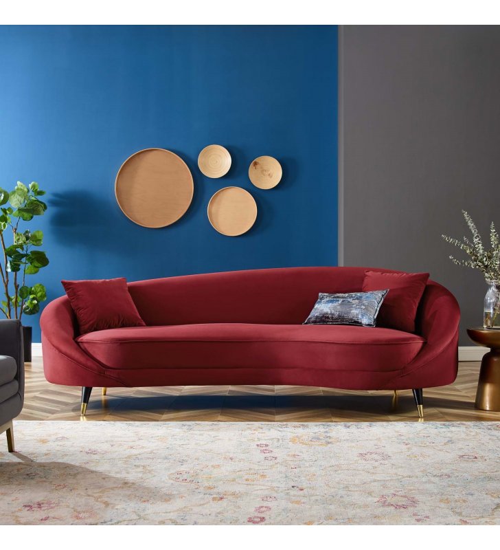 Echo Performance Velvet Sofa in Maroon - Lexmod