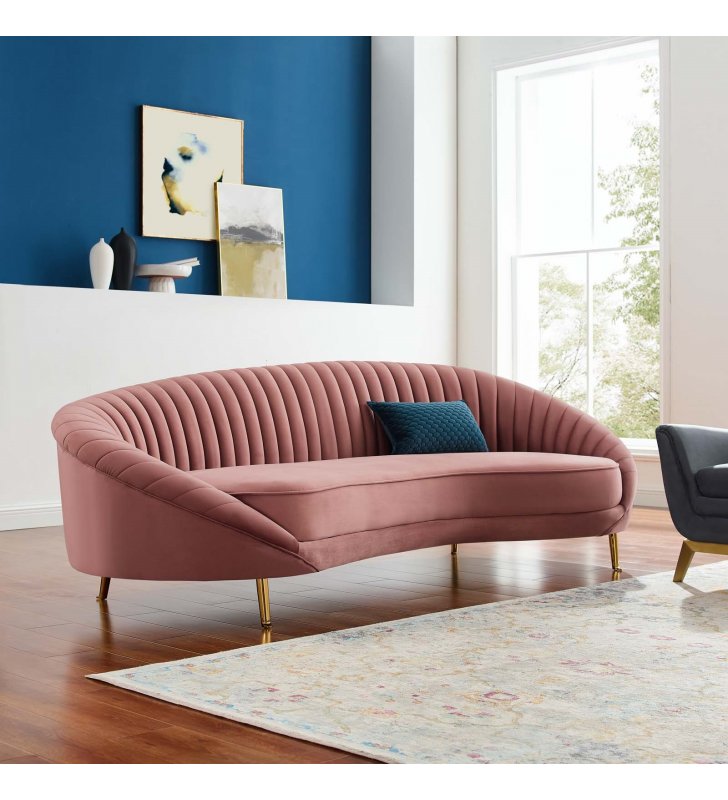 Camber Channel Tufted Performance Velvet Sofa in Dusty Rose - Lexmod