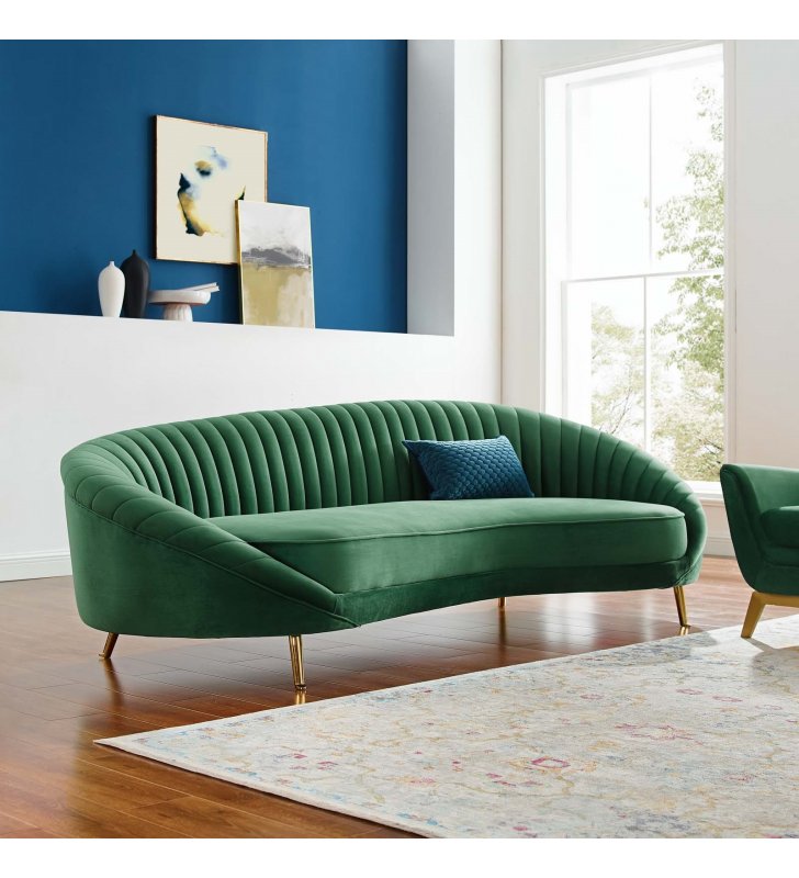 Camber Channel Tufted Performance Velvet Sofa in Emerald - Lexmod