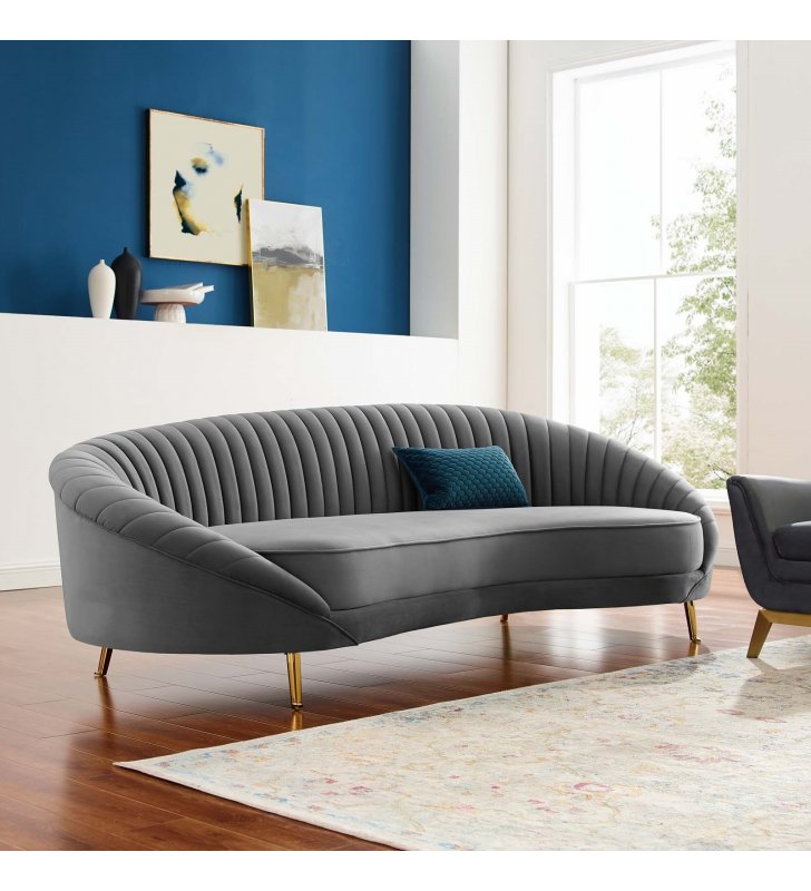 Camber Channel Tufted Performance Velvet Sofa in Gray - Lexmod