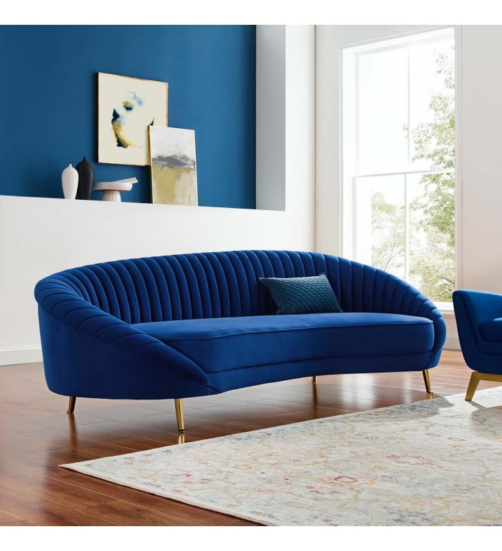 Camber Channel Tufted Performance Velvet Sofa in Navy - Lexmod