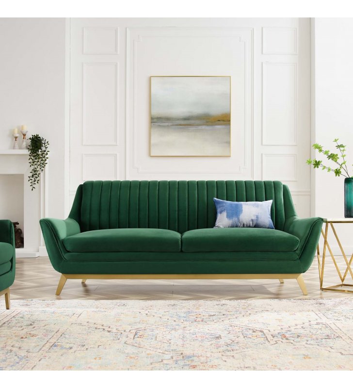 Winsome Channel Tufted Performance Velvet Sofa in Emerald - Lexmod