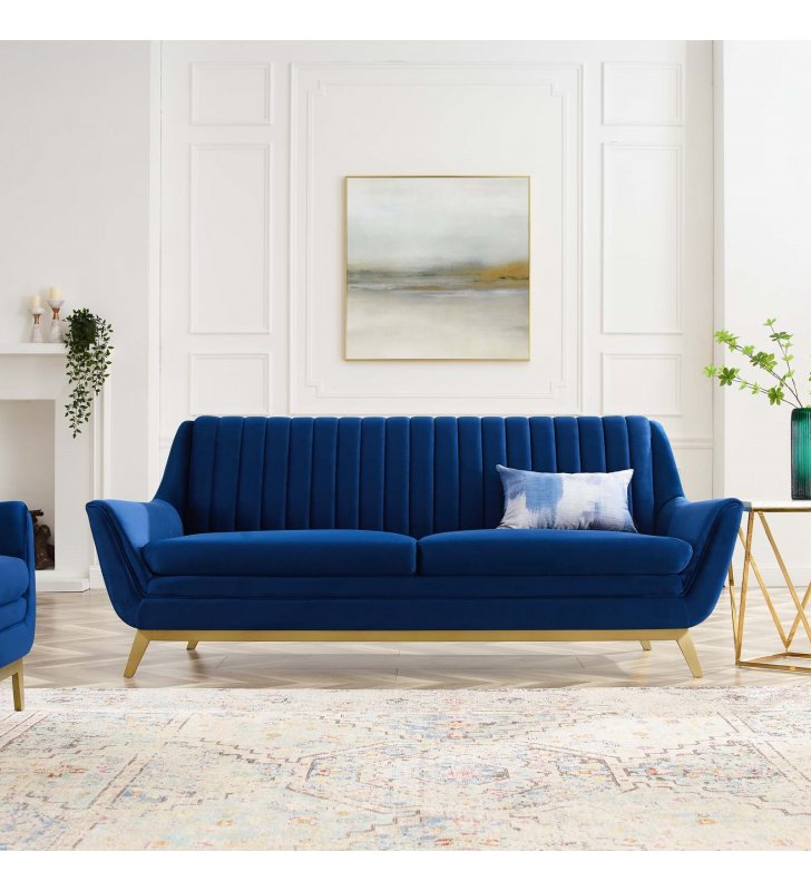 Winsome Channel Tufted Performance Velvet Sofa in Navy - Lexmod