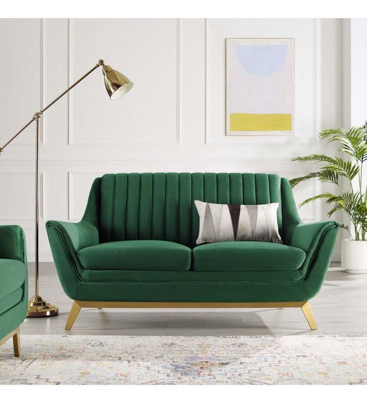 Winsome Channel Tufted Performance Velvet Loveseat in Emerald - Lexmod