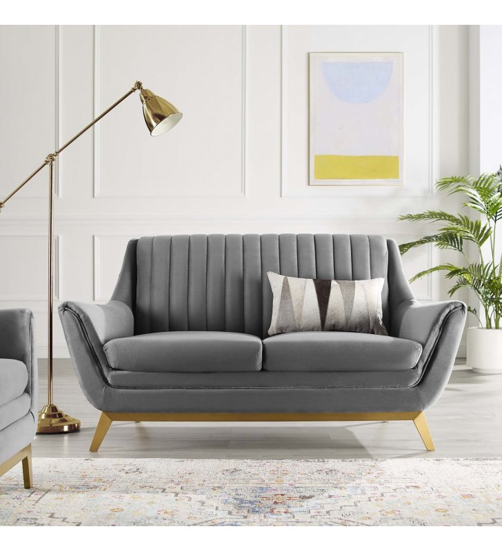 Winsome Channel Tufted Performance Velvet Loveseat in Gray - Lexmod