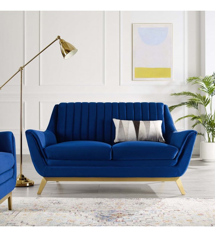 Winsome Channel Tufted Performance Velvet Loveseat in Navy - Lexmod