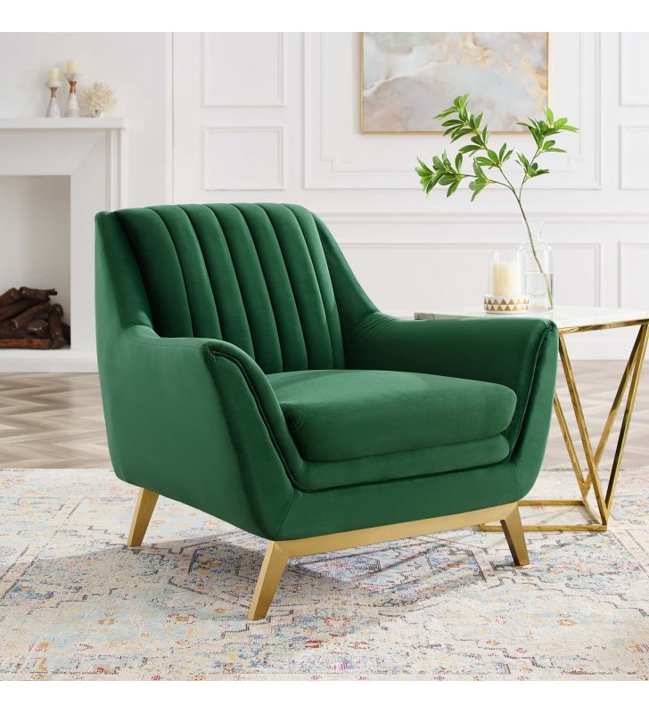 Winsome Channel Tufted Performance Velvet Armchair in Emerald - Lexmod